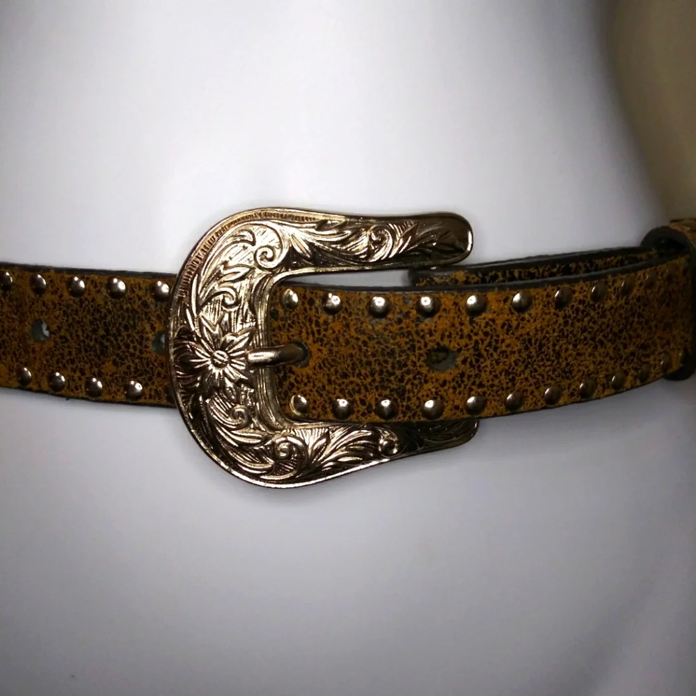 Nocona Belt Co. Girl's Brown & Pink Rhinestone & Silver Studded Western Belt